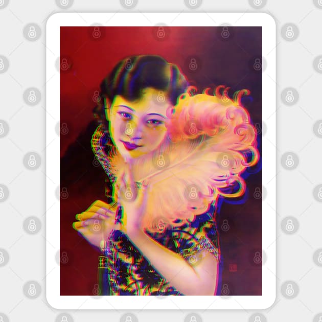 Vintage look chinese girl and feather Sticker by Blacklinesw9